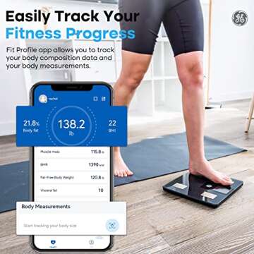 GE Smart Scale for Body Weight and Fat Percentage with All-in-one LCD Display, Digital Bathroom Weight Scales Bluetooth Body Composition Analyzer, Accurate Weighing, 396 lbs
