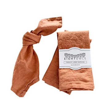 Elegant Rustic Orange French Linen Napkins Set of 4