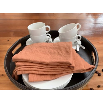 Elegant Rustic Orange French Linen Napkins Set of 4