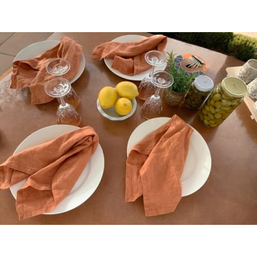 Elegant Rustic Orange French Linen Napkins Set of 4