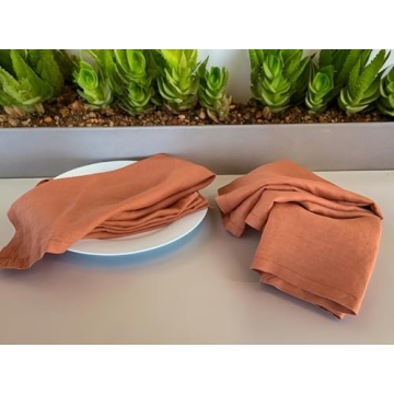 Elegant Rustic Orange French Linen Napkins Set of 4
