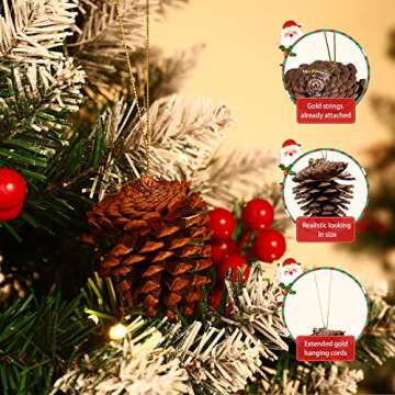 Unomor 36pcs Christmas Pine Cone Ornaments with String Natural Wood Rustic Christmas Tree Decoration...