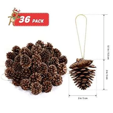 Unomor 36pcs Christmas Pine Cone Ornaments with String Natural Wood Rustic Christmas Tree Decoration Crafts Christmas Home Hanging Ornament 4-6cm
