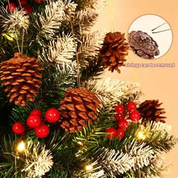 Unomor 36pcs Christmas Pine Cone Ornaments with String Natural Wood Rustic Christmas Tree Decoration Crafts Christmas Home Hanging Ornament 4-6cm
