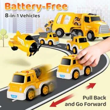 SplashNSpray 8 in 1 Fire Truck Toy Cars for Kids, Carrier Truck for 3 4 5 6 Years Old Boys Girls Toddlers, Pull Back Cars Set with Music & Light, Birthday Presents for Kids, (Yellow)