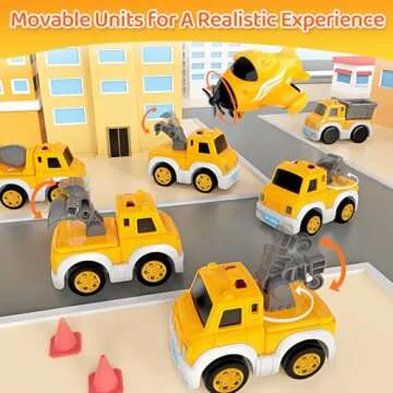 SplashNSpray 8 in 1 Fire Truck Toy Cars for Kids, Carrier Truck for 3 4 5 6 Years Old Boys Girls Toddlers, Pull Back Cars Set with Music & Light, Birthday Presents for Kids, (Yellow)