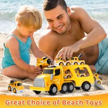 SplashNSpray 8 in 1 Fire Truck Toy Cars for Kids, Carrier Truck for 3 4 5 6 Years Old Boys Girls Toddlers, Pull Back Cars Set with Music & Light, Birthday Presents for Kids, (Yellow)