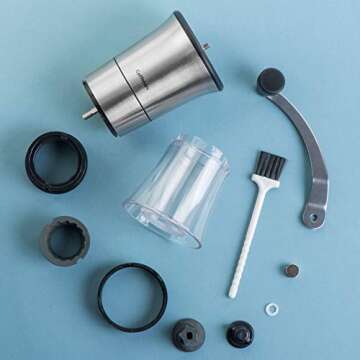 Manual Coffee Beans Grinder - Ceramic Conical Burr Mill with Adjustable Grind Settings - Quiet Stainless Steel Hand Crank and Bonus Brush