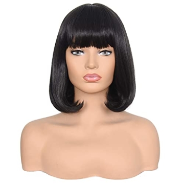 Stylish Morvally Heat Resistant Bob Wig with Blunt Bangs for Cosplay