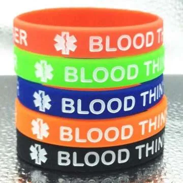 JOYID Blood THINNER Medical Alert ID Emergency Bracelet Warning Wristband Rubber Bracelet-5pcs (Mult...