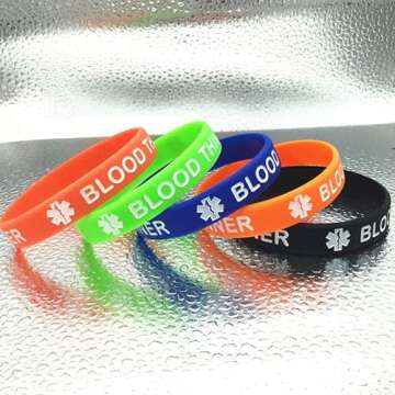 JOYID Blood THINNER Medical Alert ID Emergency Bracelet Warning Wristband Rubber Bracelet-5pcs (Multicolor)