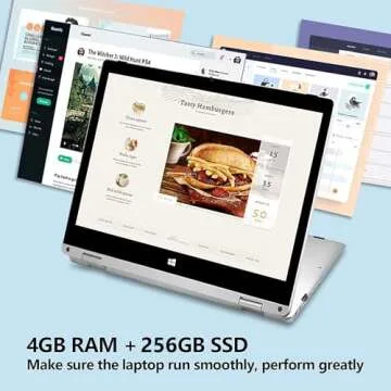 Windows Laptop,2 in 1 Laptops with Touchscreen,11.6 inch FHD Windows 11 Laptop Computer,4GB RAM,256GB SSD Storage,360 Degree Convertible Tablet Intel Celeron J4125 Processor,Webcam,WiFi,Type-C,Silver