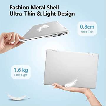 Windows Laptop,2 in 1 Laptops with Touchscreen,11.6 inch FHD Windows 11 Laptop Computer,4GB RAM,256GB SSD Storage,360 Degree Convertible Tablet Intel Celeron J4125 Processor,Webcam,WiFi,Type-C,Silver