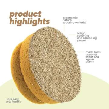 SCRUBIT Natural Scouring Pads, Eco Friendly Scrubbing Sponges for Kitchen Cleaning and Dishes, Non-S...