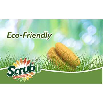 SCRUBIT Natural Scouring Pads, Eco Friendly Scrubbing Sponges for Kitchen Cleaning and Dishes, Non-Scratch Dish Scrubber with Easy-Grip Sponge Handle - Biodegradable - 2 Pack