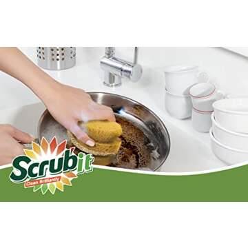 SCRUBIT Natural Scouring Pads, Eco Friendly Scrubbing Sponges for Kitchen Cleaning and Dishes, Non-Scratch Dish Scrubber with Easy-Grip Sponge Handle - Biodegradable - 2 Pack