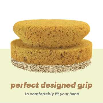 SCRUBIT Natural Scouring Pads, Eco Friendly Scrubbing Sponges for Kitchen Cleaning and Dishes, Non-Scratch Dish Scrubber with Easy-Grip Sponge Handle - Biodegradable - 2 Pack
