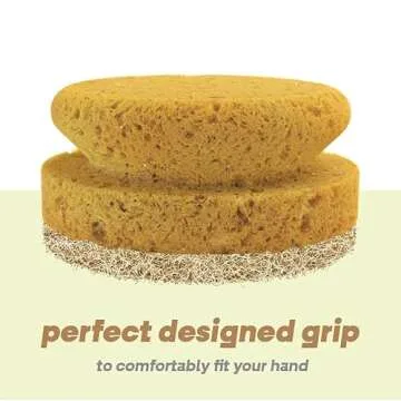 SCRUBIT Natural Scouring Pads, Eco Friendly Scrubbing Sponges for Kitchen Cleaning and Dishes, Non-Scratch Dish Scrubber with Easy-Grip Sponge Handle - Biodegradable - 2 Pack