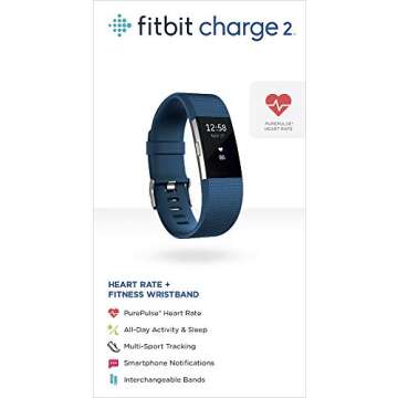 Fitbit Charge 2 Heart Rate + Fitness Wristband, Blue, Large (US Version), 1 Count