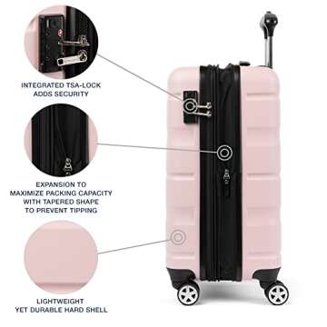 Travelpro Runway 2 Piece Luggage Set, Carry-on & Convertible Medium to Large 28-Inch Check-in Hardside Expandable Luggage, 8 Spinner Wheels, TSA Lock, Hardshell Suitcase, Powder Pink