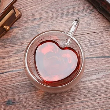 Heart-Shaped Double-Walled Glass Coffee Tea Cups 8 oz