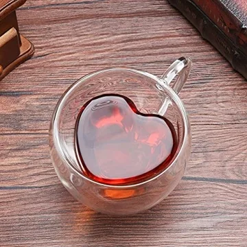 Heart-Shaped Double-Walled Glass Coffee Tea Cups 8 oz