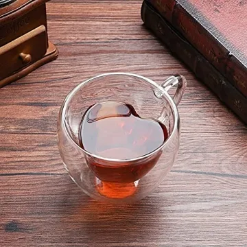 Heart-Shaped Double-Walled Glass Coffee Tea Cups 8 oz