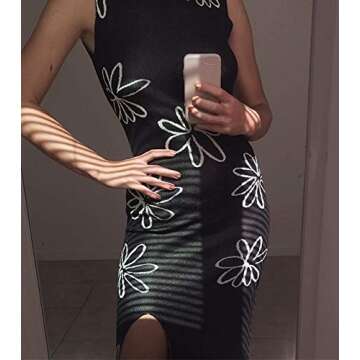 NUFIWI Print Knit Bodycon Dress for Women Y2K Green Hollow Out Midi Dresses Sleeveless 2021 Summer B...