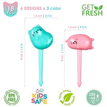 GET FRESH Animal Food Picks for Kids – 18-pcs Cat Food Picks for Toddlers Lunch Decoration – Cut...