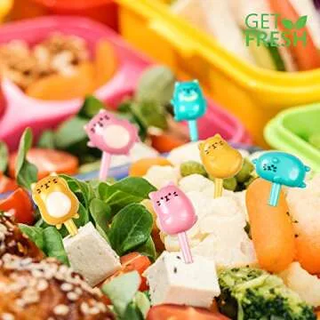 GET FRESH Animal Food Picks for Kids – 18-pcs Cat Food Picks for Toddlers Lunch Decoration – Cute Cat Bento Toothpicks for Children – Reusable Kids Foods Picks Toothpicks Set for Bento Deco