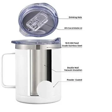 Insulated 12 oz Stainless Steel Coffee Mug for Home & Travel
