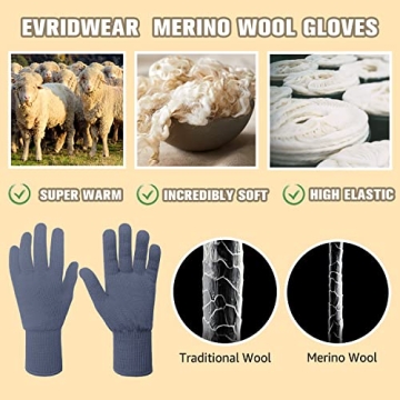 Evridwear Merino Wool String Knit Liner Gloves for Warmth