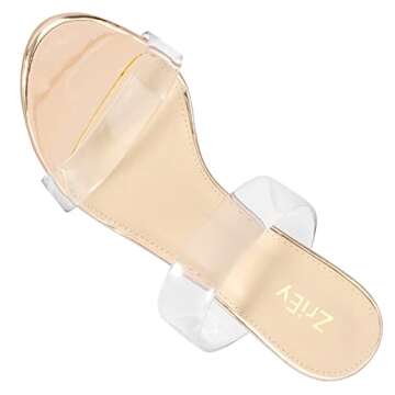 ZriEy Women's Gold Clear Heels Chunky Block Open Toe Mid High Heeled Sandals Two Strap Slip on Heels Slide Sandals Size 8