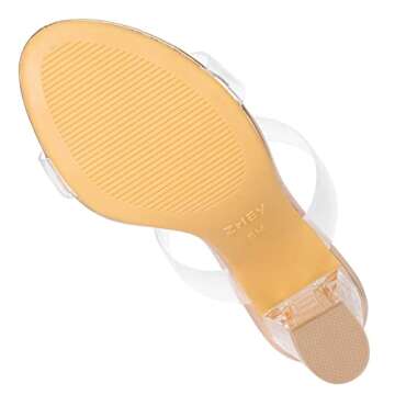 ZriEy Women's Gold Clear Heels Chunky Block Open Toe Mid High Heeled Sandals Two Strap Slip on Heels Slide Sandals Size 8