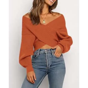 Stylish BTFBM Women's V Neck Long Sleeve Sweater