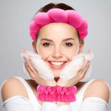 Zkptops Spa Headband for Washing Face Wristband Set Sponge Makeup Skincare Terry Cloth Bubble Soft G...