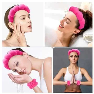 Zkptops Pink Spa Headband and Wristband Set for Women with Comfort