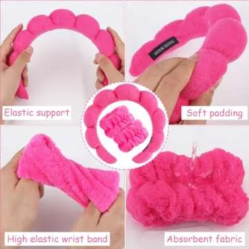 Zkptops Pink Spa Headband and Wristband Set for Women with Comfort