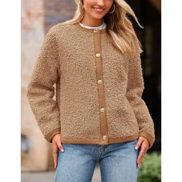 PRETTYGARDEN Women's Faux Fur Shearling Coat Fuzzy Fleece Button Up Trendy Fall Winter Cropped Jackets Outerwear (Camel,Small)