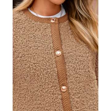 PRETTYGARDEN Women's Faux Fur Shearling Coat Fuzzy Fleece Button Up Trendy Fall Winter Cropped Jackets Outerwear (Camel,Small)