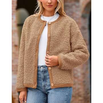 PRETTYGARDEN Women's Faux Fur Shearling Coat Fuzzy Fleece Button Up Trendy Fall Winter Cropped Jackets Outerwear (Camel,Small)
