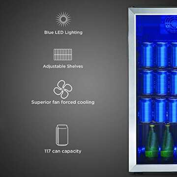 Danby DBC117A1BSSDB-6 117 Can Beverage Center, 3.1 Cu.Ft. Freestanding Drinks Refrigerator for Basement, Dining, Living Room-Bar Fridge Perfect for Beer, Pop, Water, Black/Grey