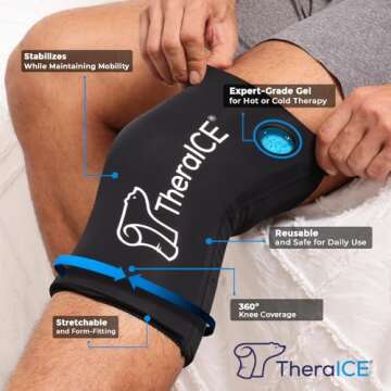 TheraICE Knee Ice Pack Wrap Compression Sleeve for Injuries, Reusable Gel Cold Packs Brace also for ...