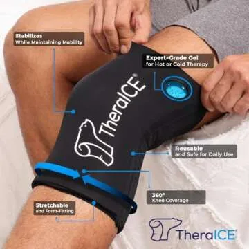 TheraICE Knee Ice Pack Wrap Compression Sleeve for Injuries, Reusable Gel Cold Packs Brace also for ...