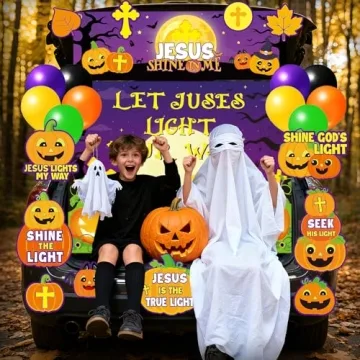 Halloween Trunk or Treat Car Decorations Kit Christian Religious Jesus Pumpkin Car Church trunk or t...