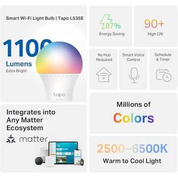 Tapo Smart Light Bulbs: 1100 Lumens, 16M Colors & Voice-Controlled