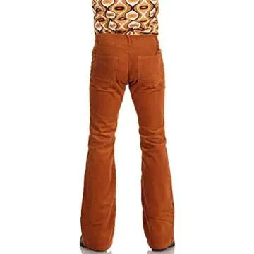 Men's Corduroy Relaxed Vintage 60s 70s Bell Bottom Pants Stretch Fit Classic Comfort Flared Flares R...