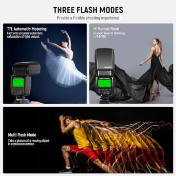 NEEWER NW655-C TTL Flash Speedlite Compatible with Canon DSLR Cameras, GN60 2.4G HSS 1/8000s Speedlight, 230 Full Power Flashes, Recycle in 0.1-2.6s, AA Batteries Powered (not Included)