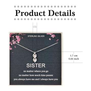 Sister Gifts from Sister, Sterling Silver Infinite Two Interlocking Infinity Double Hearts Necklace,...