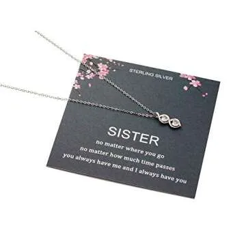 Sister Gifts from Sister, Sterling Silver Infinite Two Interlocking Infinity Double Hearts Necklace, Birthday Jewelry Gift Necklaces for Sisters, No Matter